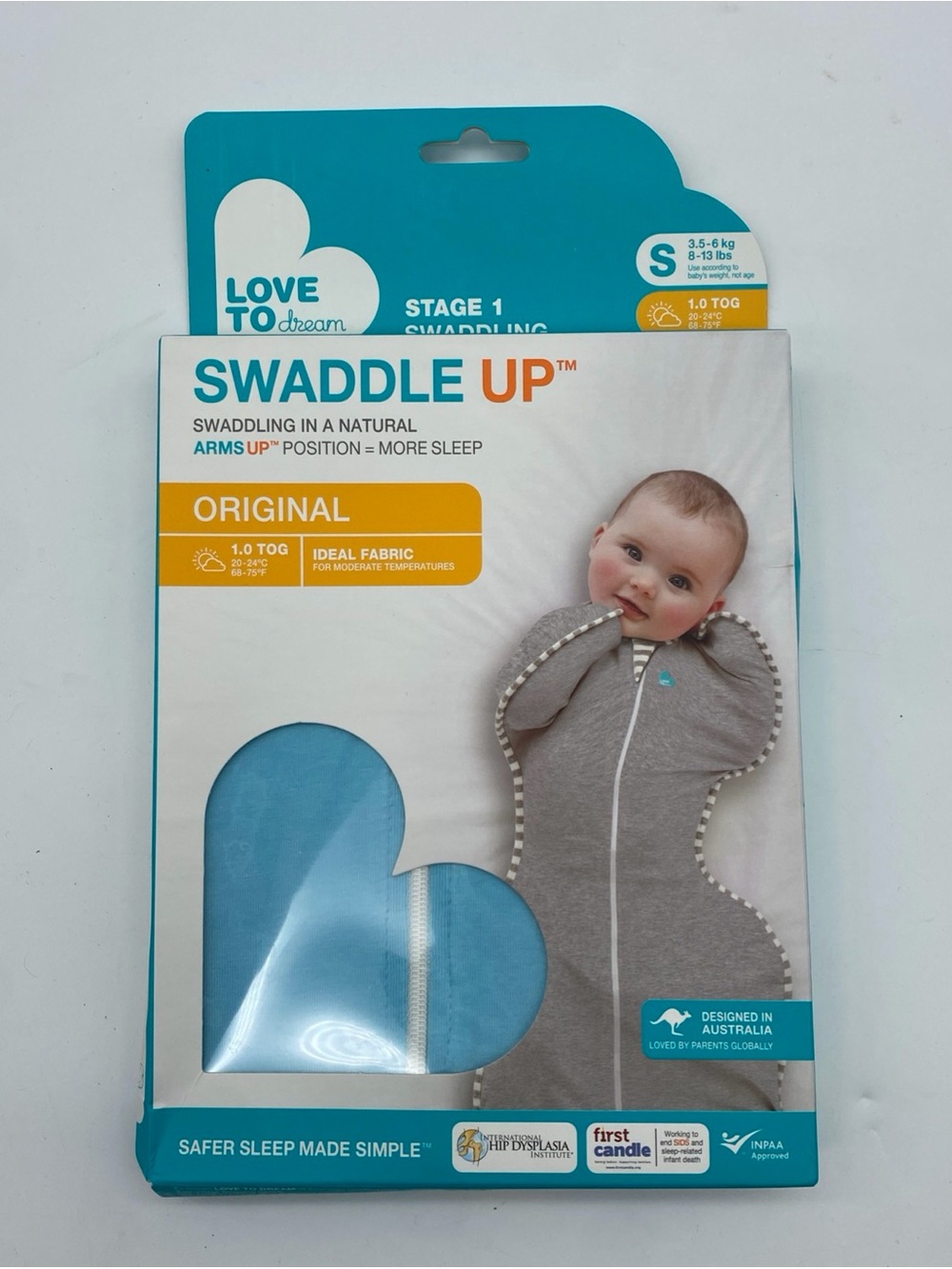 Love to dream Swaddle Up Original 1.0 TOG Size S (8-13 lbs) Blue Baby Sleep Sack